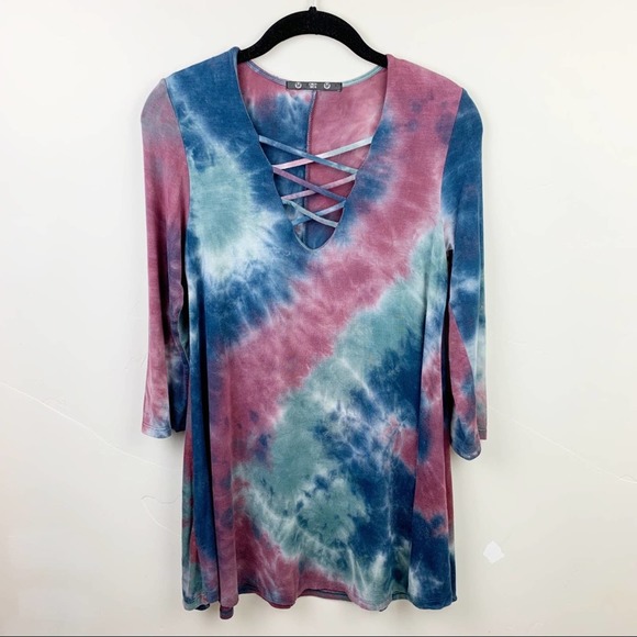 Coin 1804 Tops - Coin 1804 Lace Up Tie Dye Tunic